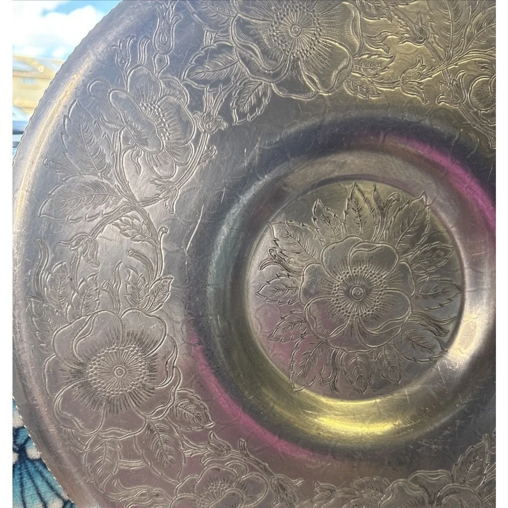 Vintage Wilson Metal Products Inc Hand Wrought Aluminum Floral Tray 13